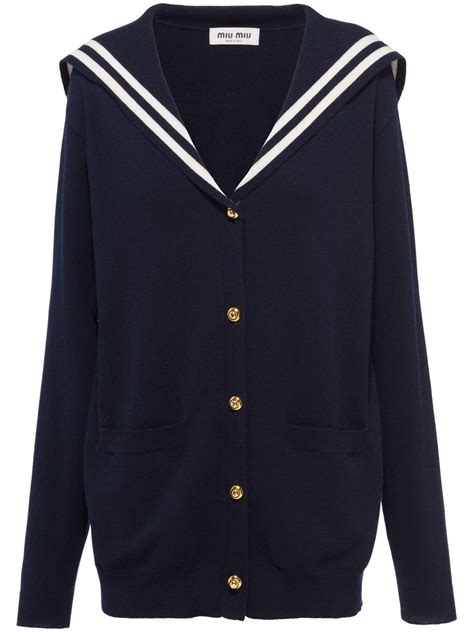 miu miu sailor cardigan|Navy Cashmere Cardigan .